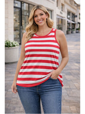 Women's Crown & Ivy Tank Top XL Red White Striped Sleeveless Summer